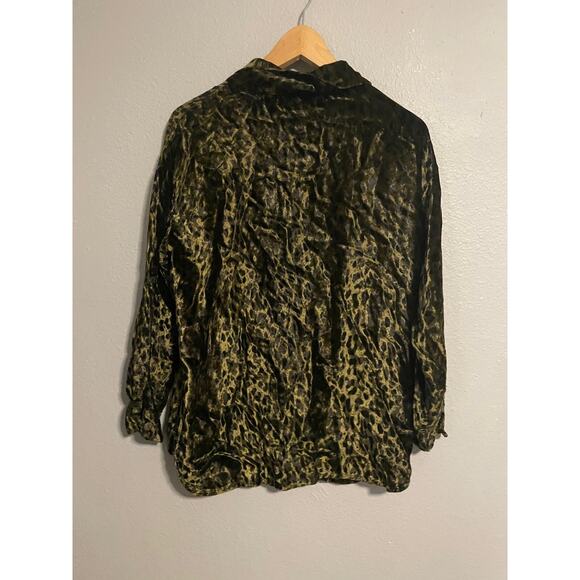 Vintage Womens Tunic Top One Size Green Animal Print Velvet Mob Wife 90s FLAW - Picture 7 of 10